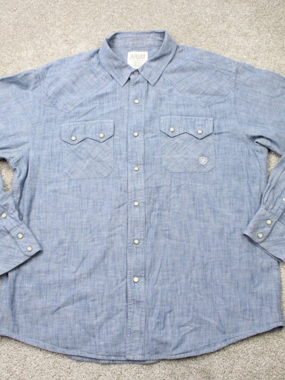 Ariat Retro Fit Shirt Mens XL Blue Pearl Snap 100% Cotton Long Sleeve Western